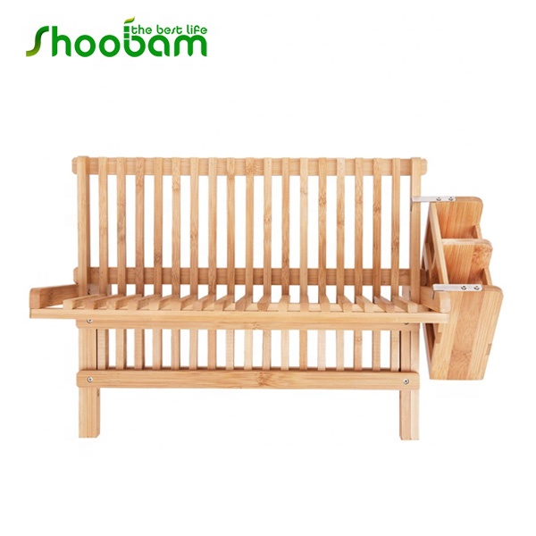 Bamboo Dish Drying Rack Collapsible Foldable Dish Utensil Drainer With Chopsticks Basket