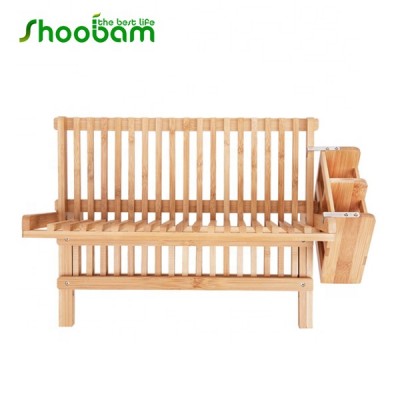 Bamboo Dish Drying Rack Collapsible Foldable Dish Utensil Drainer With Chopsticks Basket