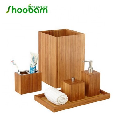 Bamboo Wooden Products Luxury Bathroom Essentials Accessory Set