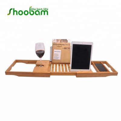 Bamboo Bathroom Caddy Tray Luxury Spa Organizer with Extending Sides