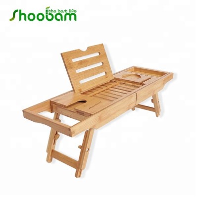 Bamboo Bathtub Caddy Tray & Laptop Bed Desk 2 in 1 innovative Design