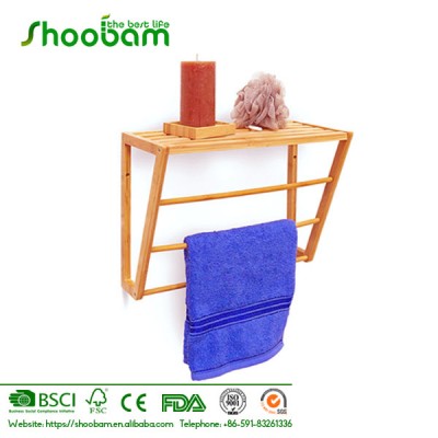 Bamboo Towel Bar and Towel Rack with Shelf for Bathroom Kitchen