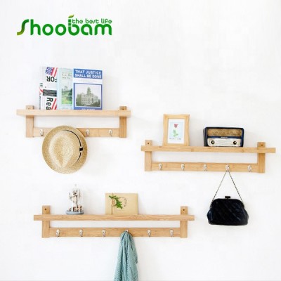 Natural Bamboo Wall-Mounted Coat Hat Bag Rack Hanger with Hooks