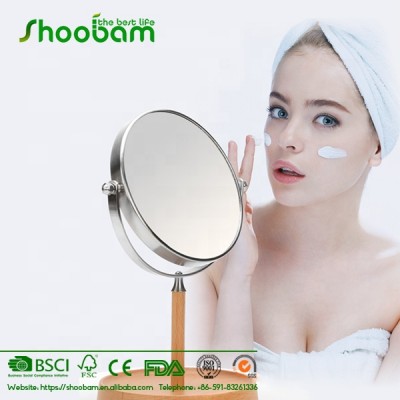 Wood Stand Base Double-sided 360 Swivel Vanity Makeup Mirror with 3x Magnification